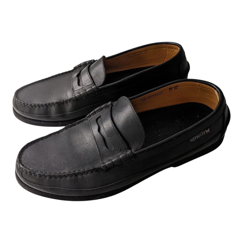 Mephisto Spinnaker Mens Black Leather Penny Loafers Shoes Size 10 US 9.5 EUR